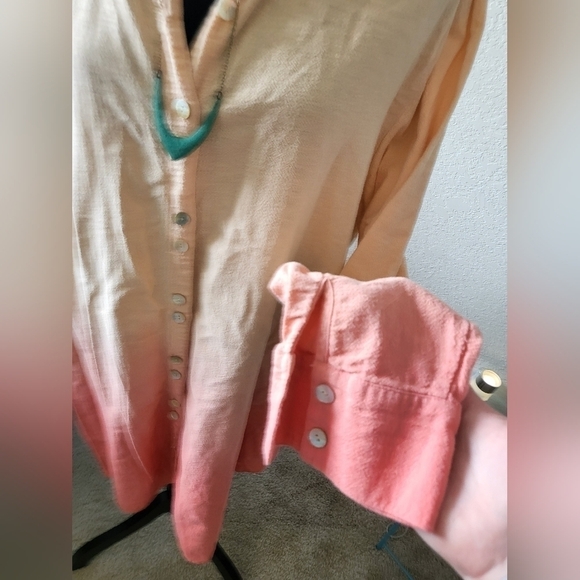 Soft Surroundings OSFM 100% Cotton Ocean Orange Ombre Button Up Tunic Shirt - Picture 3 of 7